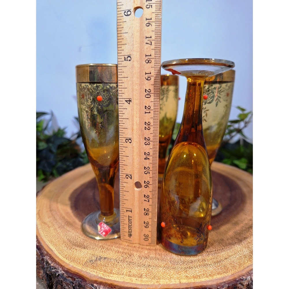Very Rare Set of 4 Vintage Gold and Beaded Stem Cordial Liqueur glasses Carnival - Picture 7 of 10